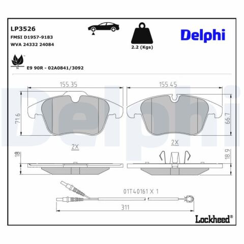 Citroen C5 2.0HDi 2011-2016 Delphi Ön Balata NETPAR24332 (RHF-RHR)