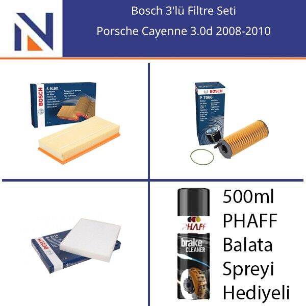 Porsche Cayenne 3.0d 2008-2010 Bosch 3'lü Filtre Seti