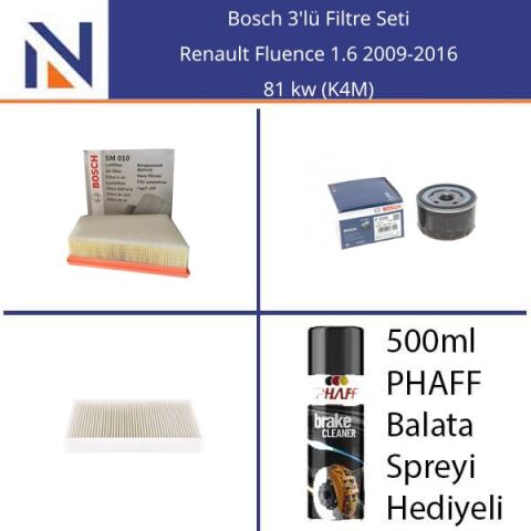 Renault Fluence 1.6 2009-2016 Bosch 3'lü Filtre Seti
