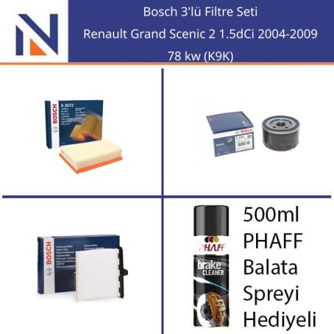 Renault Grand Scenic 2 1.5dCi 2004-2009 Bosch 3'lü Filtre Seti