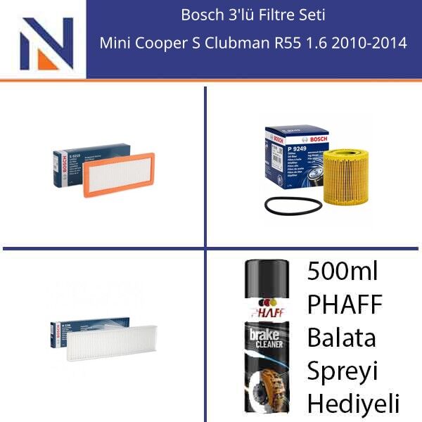 Mini Cooper S Clubman R55 1.6 2010-2014 Bosch 3'lü Filtre Seti