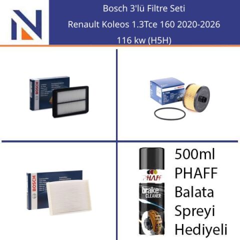 Renault Koleos 1.3Tce 160 2020-2026 Bosch 3'lü Filtre Seti