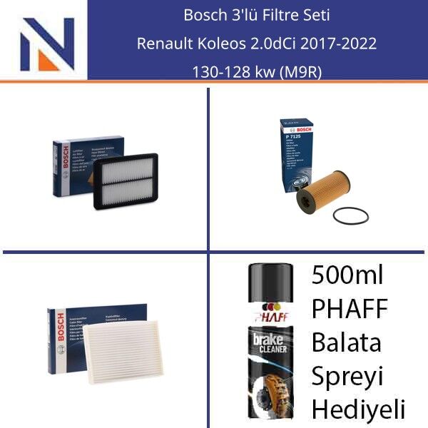 Renault Koleos 2.0dCi 2017-2022 Bosch 3'lü Filtre Seti