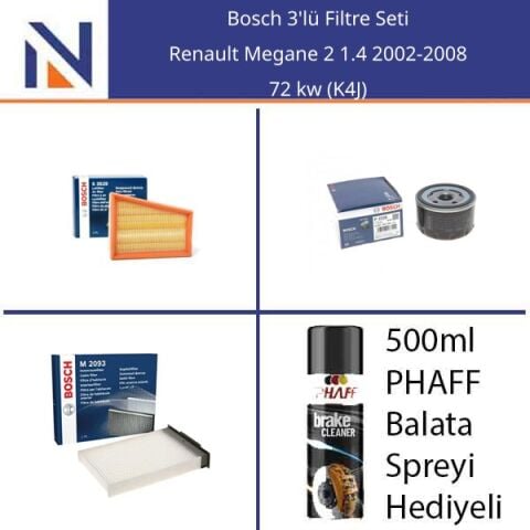 Renault Megane 2 1.4 2002-2008 Bosch 3'lü Filtre Seti