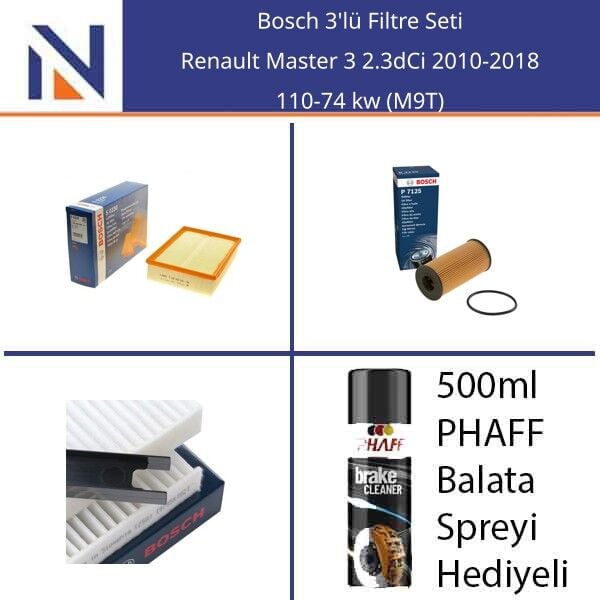 Renault Master 3 2.3dCi 2010-2018 Bosch 3'lü Filtre Seti