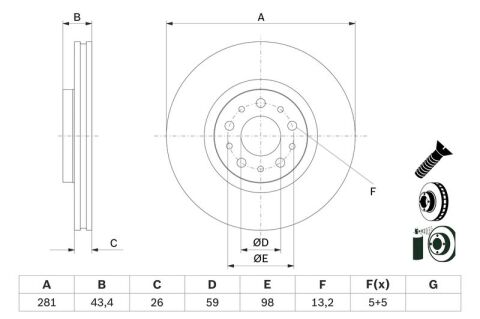 Fiat Egea 1.6MJ 2015-2020 Bosch Ön Disk 281mm 2 Adet