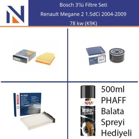 Renault Megane 2 1.5dCi 2004-2009 Bosch 3'lü Filtre Seti